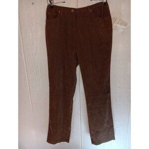 Denim & Co Women's 14 Brown Pants Faux Suede Straight Leg Comfort Stretch NWT